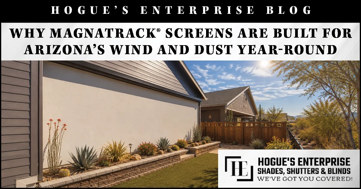 MagnaTrack screens protecting an Arizona outdoor space from wind and dust